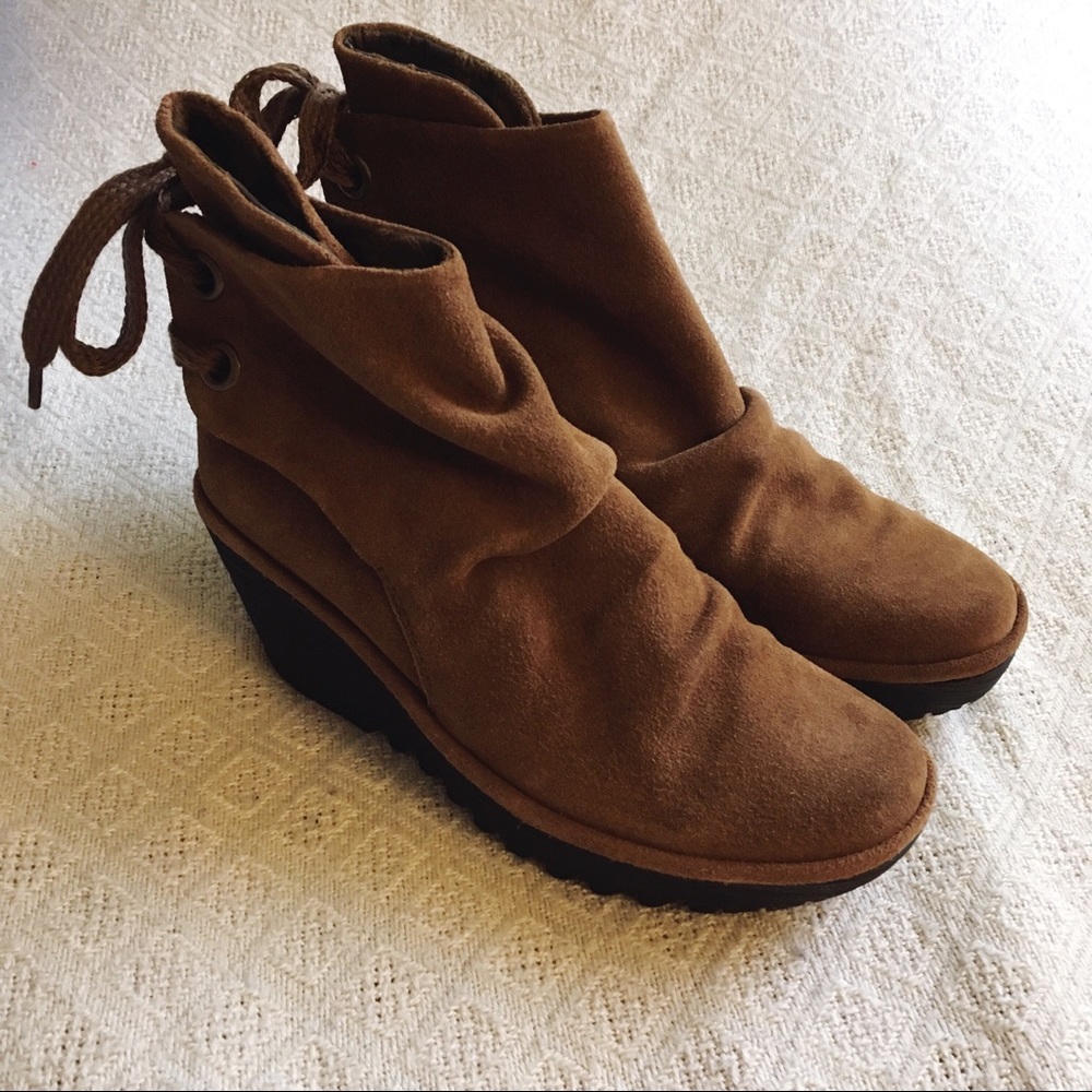 FLy London Yebi Suede Wedge Boot Lace Up Brown 37